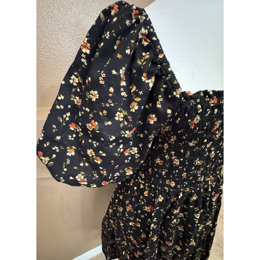 Gap Dress Women's Multicolor Floral Midi Puff Sleeve Smocked Waist Size M - Picture 5 of 8